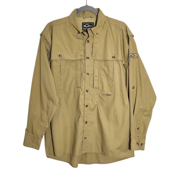 Drake Khaki Vented Button-Down Fishing Shirt Size Small Drake Tan Vented Shirt - Picture 1 of 10